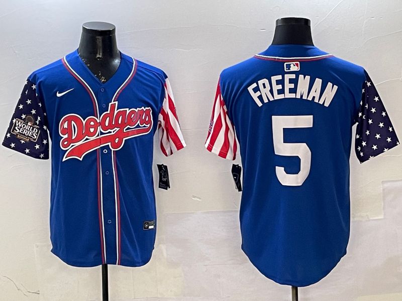 Men Los Angeles Dodgers 5 Freeman Blue a generation of national flags Joint name 2025 Nike MLB Jersey style 3